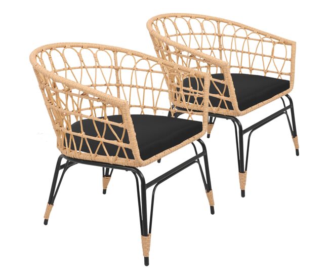 Conjunto de 2 cadeirões de rotim sintético com almofadas aiko