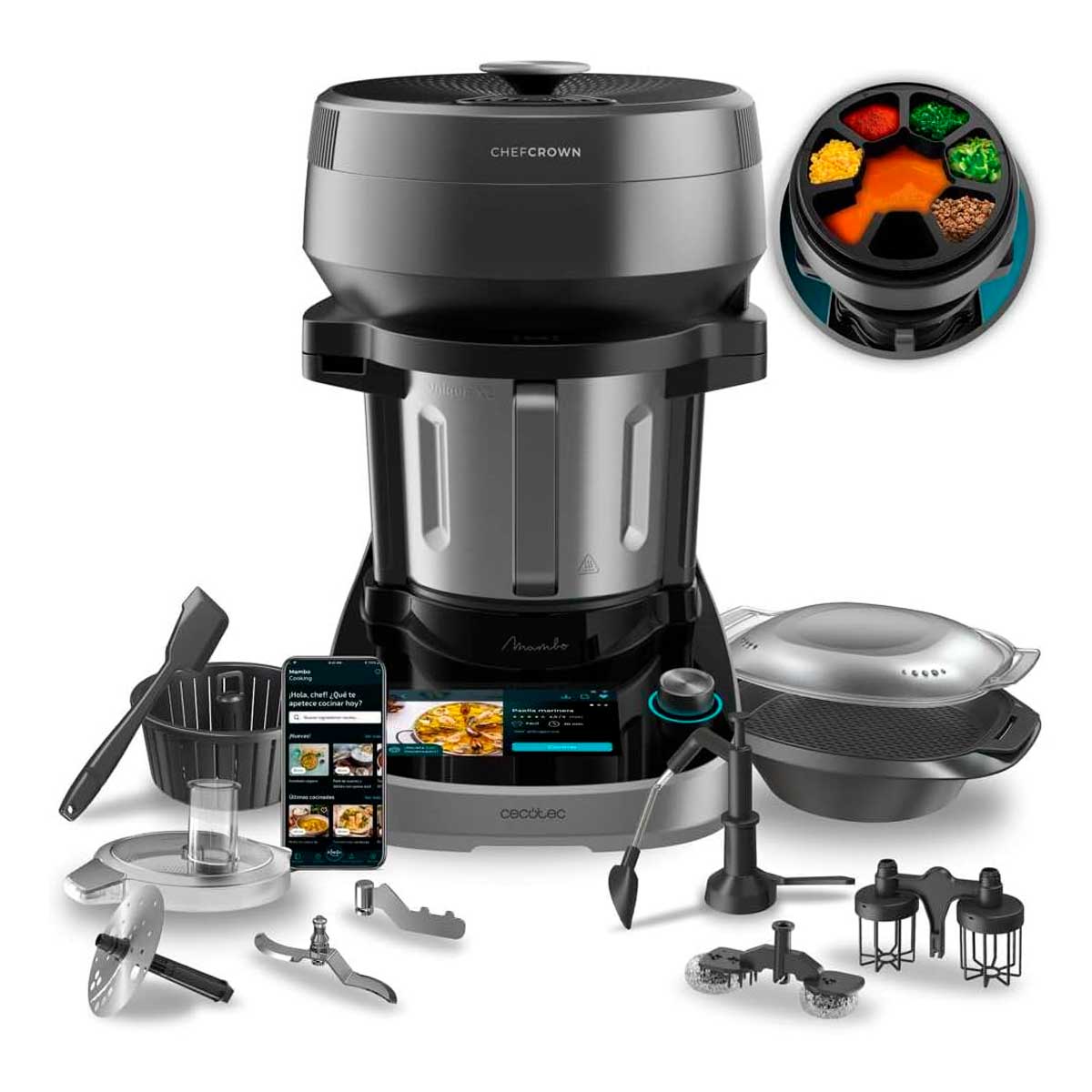 Cecotec Robô de cozinha multifunções com distribuidor de alimentos.