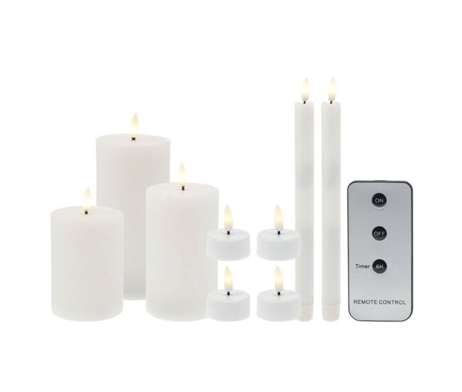 Conjunto de 9 velas led de diferentes tamanhos com controle remoto