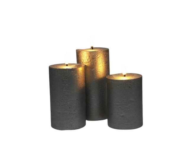 Conjunto de 3 velas led de superfície rústica well home