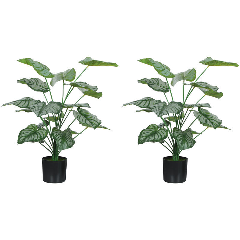 Homcom conjunto de 2 plantas artificiais decorativas 65 cm plantas artificiais com vaso e folhas para interior casa sala de estar escritório verde