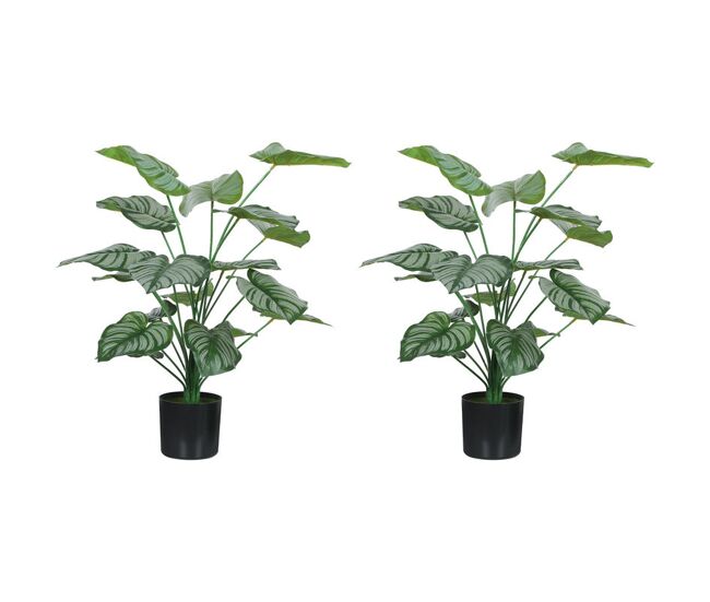Homcom conjunto de 2 plantas artificiais decorativas 65 cm plantas artificiais com vaso e folhas para interior casa sala de estar escritório verde