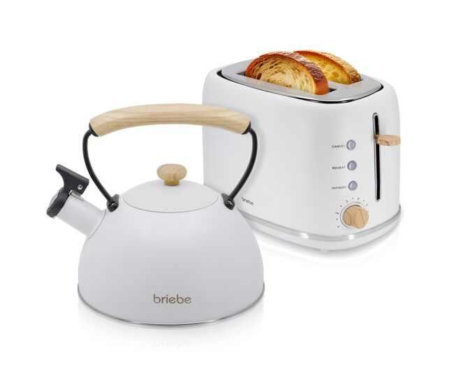 Briebe skt1177wht nordic tostapane a fessura larga a 2 fette+ chaleira de indução com apito, 2,3 l, 870, branco