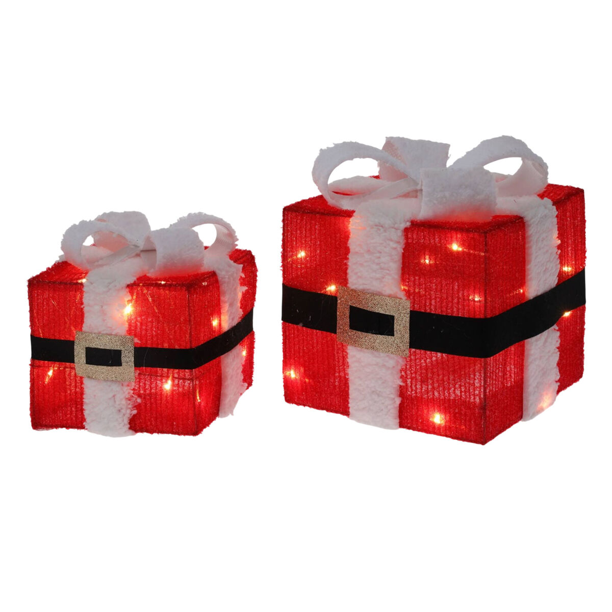 Conjunto de decoração de natal well home com 2 caixas de presente com luzes led