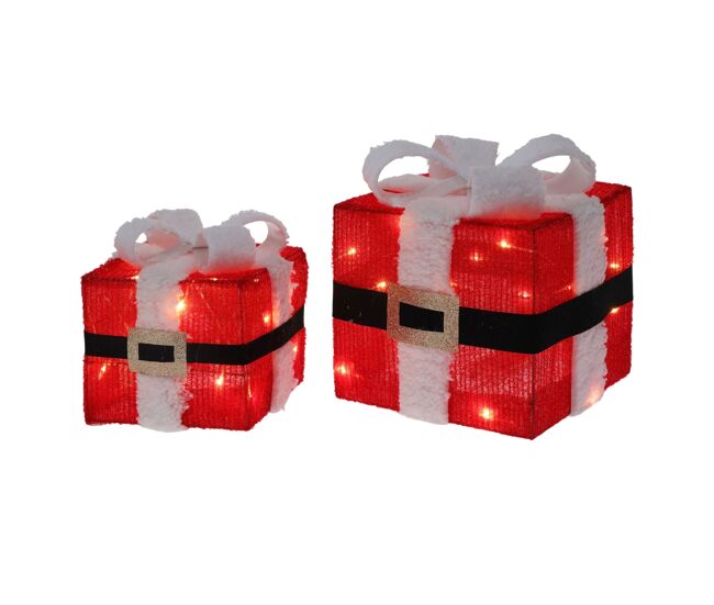 Conjunto de decoração de natal well home com 2 caixas de presente com luzes led