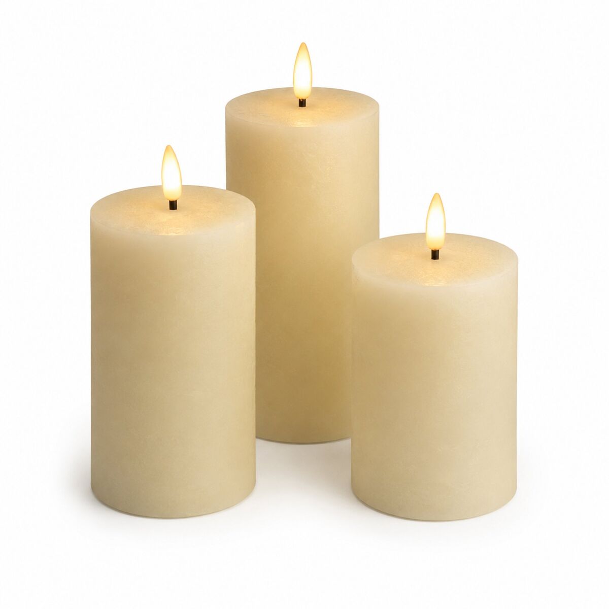 Conjunto de 3 velas led com superfície rústica e temporizador