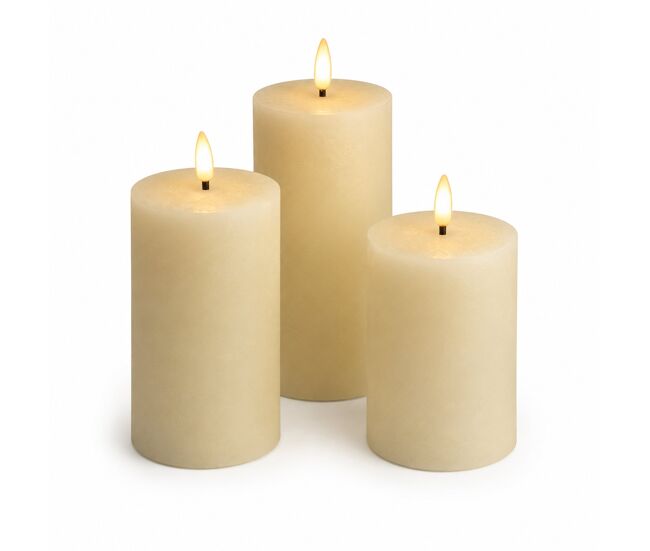 Conjunto de 3 velas led com superfície rústica e temporizador