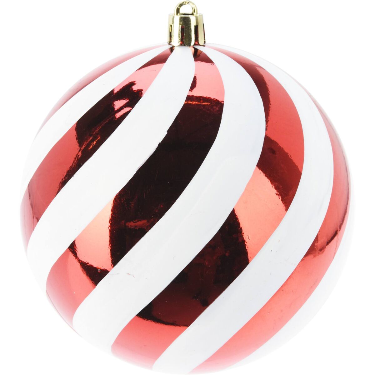 Bola de natal listrada vermelha well home com acabamento brilhante