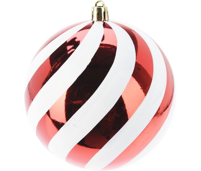 Bola de natal listrada vermelha well home com acabamento brilhante