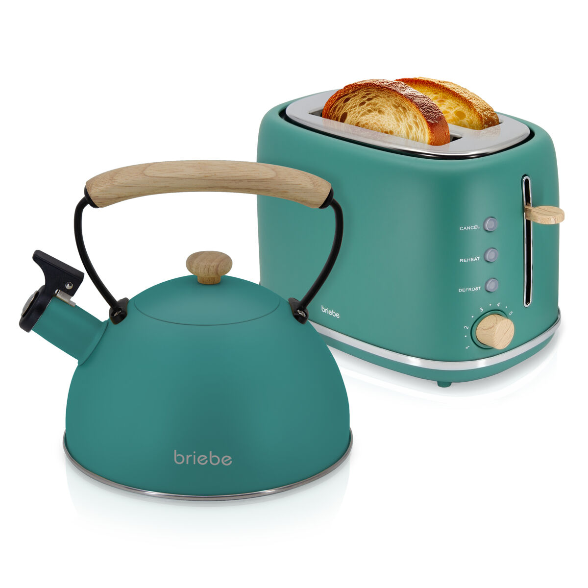 Briebe skt1177gre nordic tostapane a fessura larga a 2 fette+ bouilloire de indução com apito, 2,3 l, 870, verde