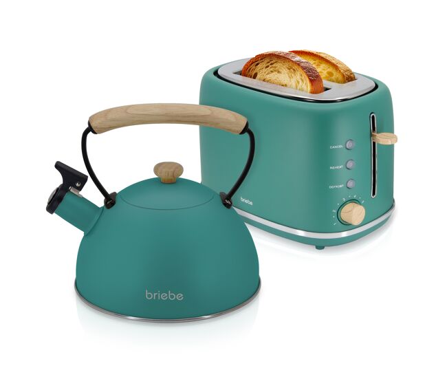 Briebe skt1177gre nordic tostapane a fessura larga a 2 fette+ bouilloire de indução com apito, 2,3 l, 870, verde