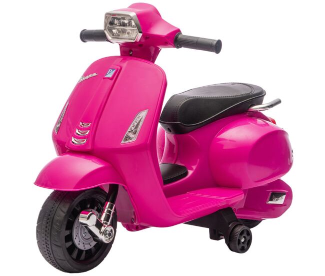 Aiyaplay moto électrique infantil 6v com licença vespa, com rodas auxiliares de 6,9'', velocidade de 2,5 km/h, faróis e buzina, para enfants de 2-4 anos, rosa
