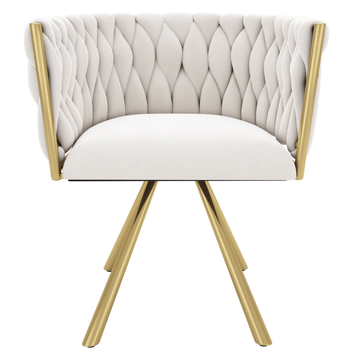 Cadeira de jantar individual - poltrona giratória de luxo para sala e quarto - bege e dourado