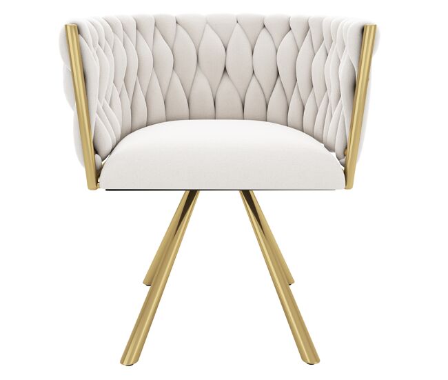 Cadeira de jantar individual - poltrona giratória de luxo para sala e quarto - bege e dourado