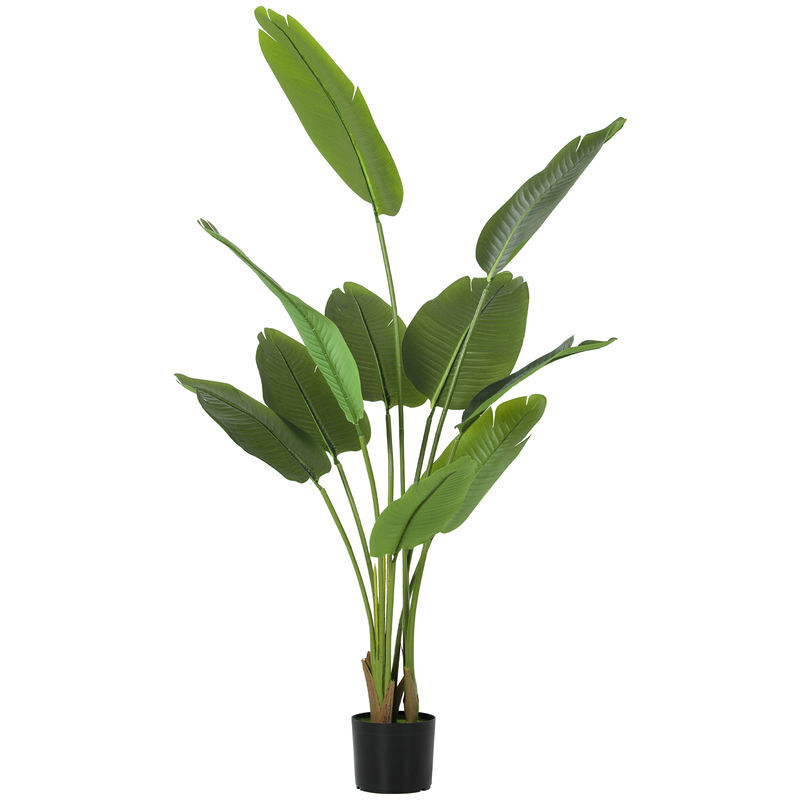 Homcom planta artificial decorativa 160 cm bananeira artificial com vaso e folhas para interior casa sala de estar escritório verde