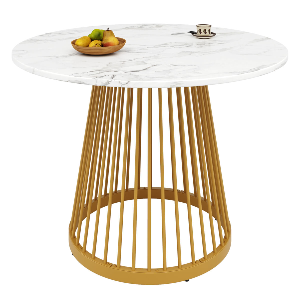 Mesa redonda 80x80x76 cm - mesa de cozinha, mesa de café para 4 pessoas, com pernas de metal e tampo em mdf marmorizado - dourada