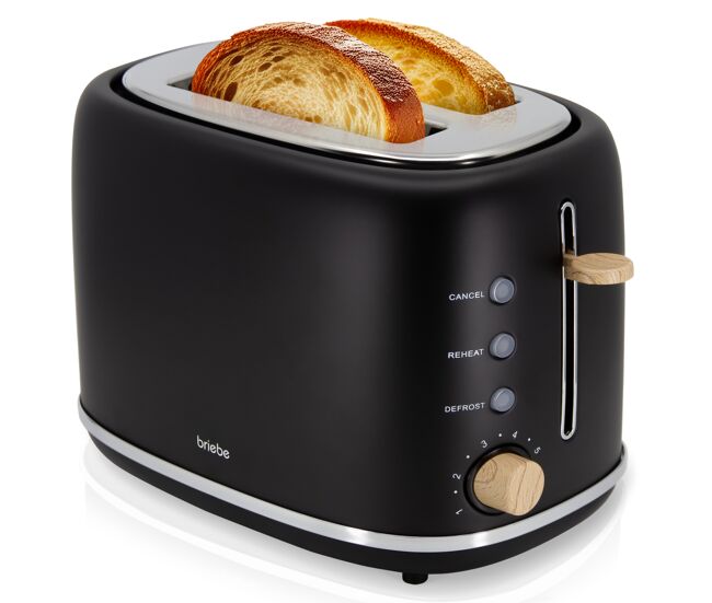 Briebe ta1166blk nordic torradeira ranhura larga 2 fatias, 6 níveis de tostagem, grelha de aquecimento, descongelação, 870, preto