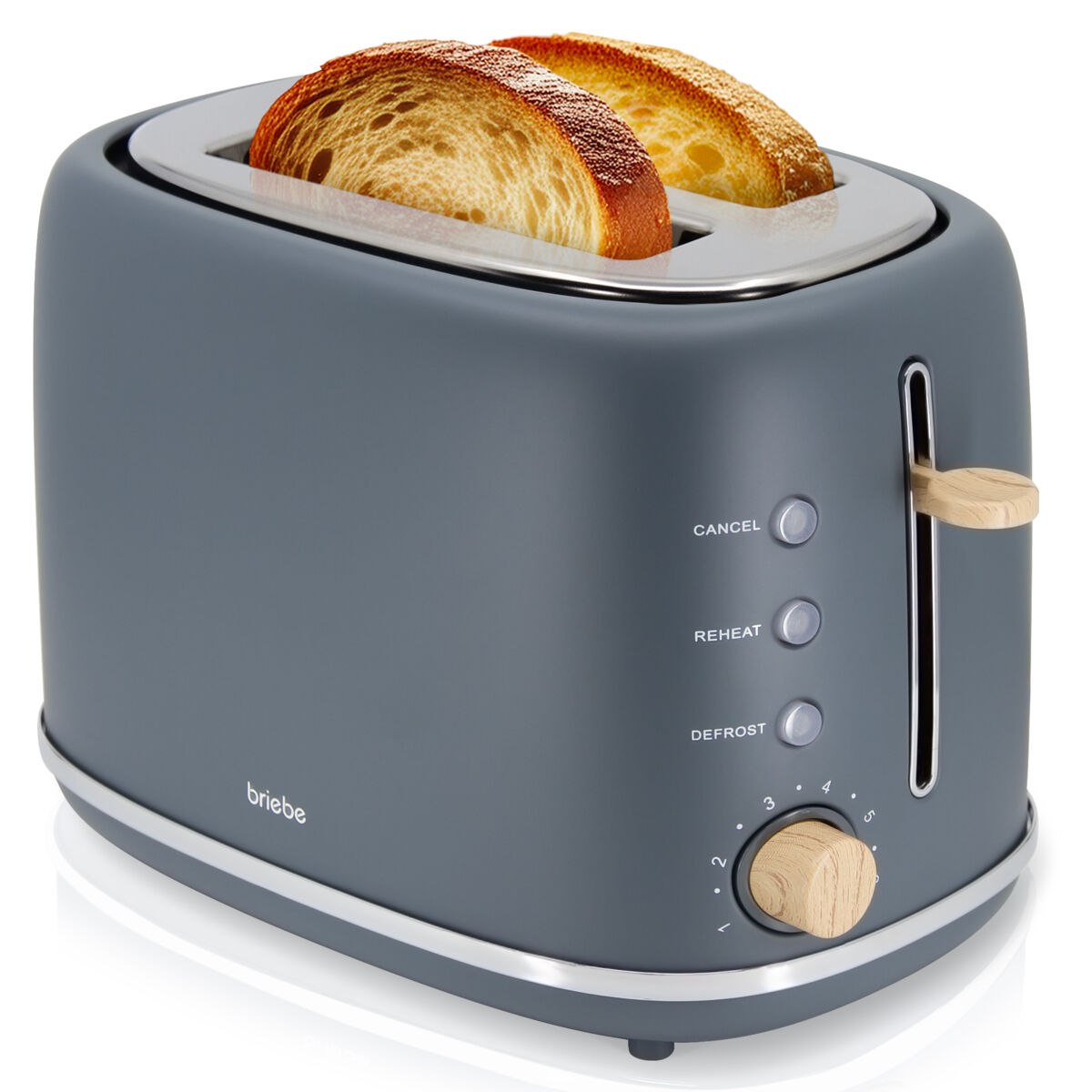 Briebe ta1166gry nordic torradeira ranhura larga 2 fatias, 6 níveis de tostagem, grelha de aquecimento, descongelação, 870, cinza