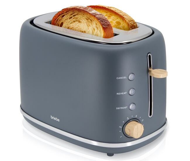 Briebe ta1166gry nordic torradeira ranhura larga 2 fatias, 6 níveis de tostagem, grelha de aquecimento, descongelação, 870, cinza