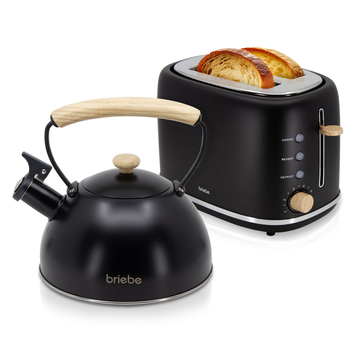 Briebe skt1177blk nordic tostapane a fessura larga a 2 fette+ bouilloire de indução com apito, 2,3 l, 870, noir