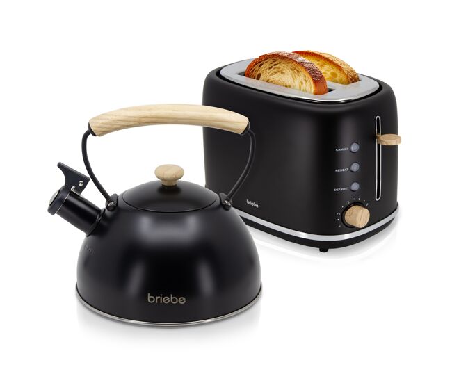 Briebe skt1177blk nordic tostapane a fessura larga a 2 fette+ bouilloire de indução com apito, 2,3 l, 870, noir