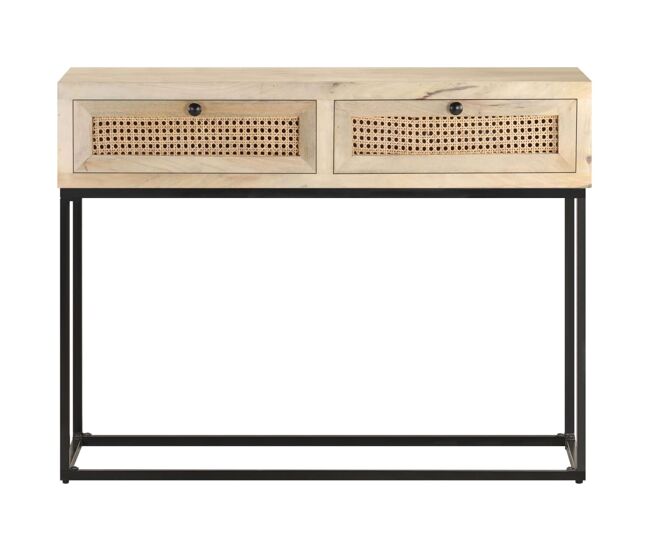 Mesa consola - mesa de entrada 100x35x76 cm mangueira maciça e palha natural