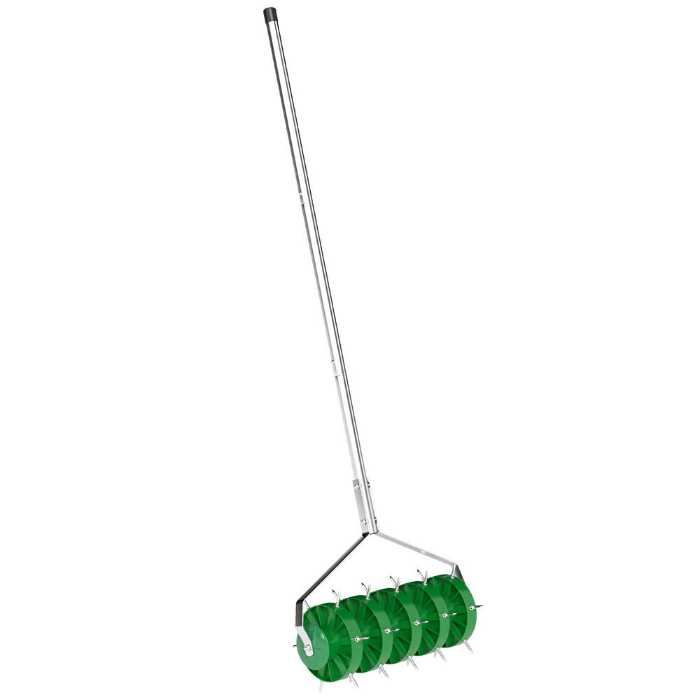 Outsunny rolo aireador de relva aireador de relva manual com pontas e cabo desmontável de 100 cm em três peças para soltar o solo para jardim pátio