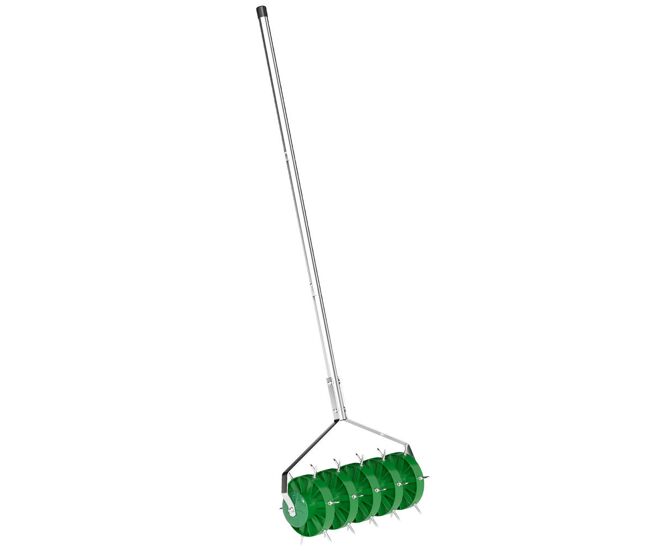 Outsunny rolo aireador de relva aireador de relva manual com pontas e cabo desmontável de 100 cm em três peças para soltar o solo para jardim pátio