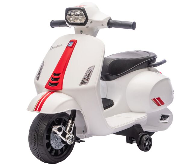 Aiyaplay moto électrique infantil 6v com licença vespa, motocicleta électrique com rodas de apoio de 6,9'', velocidade de 2,5km/h, farol e buzina, para enfants de 2-4 anos, blanc
