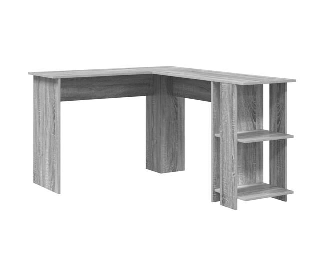 Mesa de canto - secretária com armazenamento com prateleira cinza sonoma