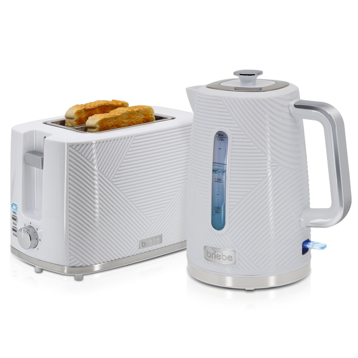 Briebe skt1170wht elegance conjunto de torradeira de pão com fenda larga, 2 fatias + bouilloire électrique 1,7l sans fil, sem bpa, 2200, blanc