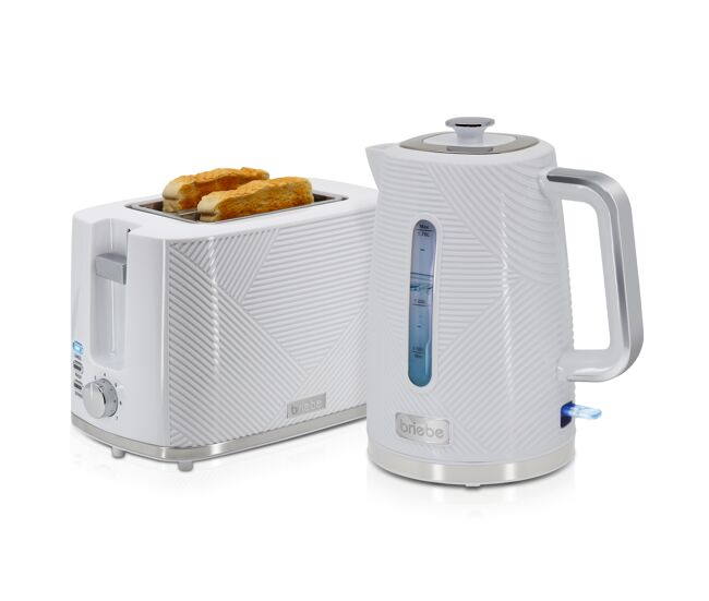 Briebe skt1170wht elegance conjunto de torradeira de pão com fenda larga, 2 fatias + bouilloire électrique 1,7l sans fil, sem bpa, 2200, blanc