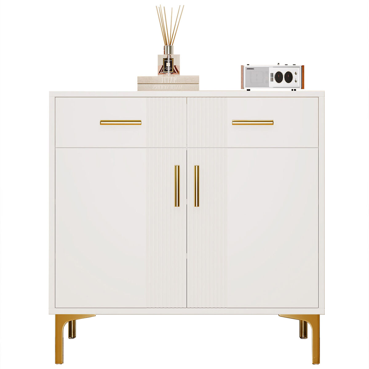 Aparador moderno 80x35x79,5 cm - com 2 portas, 2 gavetas, puxadores e pés metálicos