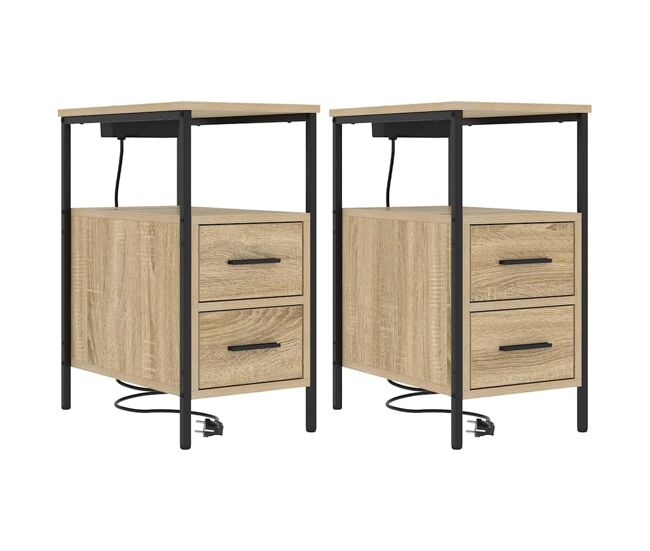 Lote de 2 mesa de cabeceira mesinha de cabeceira - carvalho sonoma 30 x 48 x 61 cm