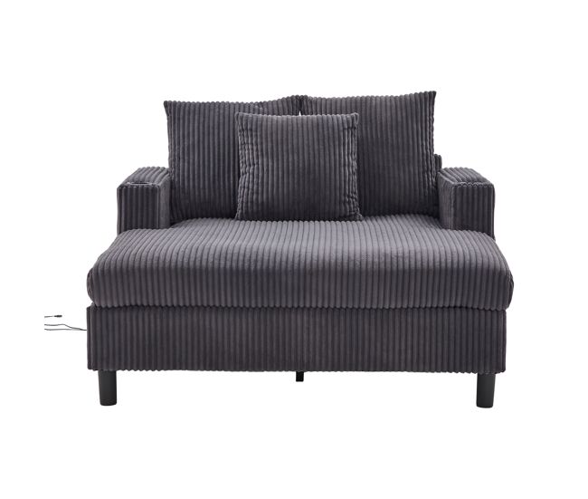 Poltrona chaise longue grande - com porta-copos laterais, portas usb, iluminação led ambiente - gris escuro