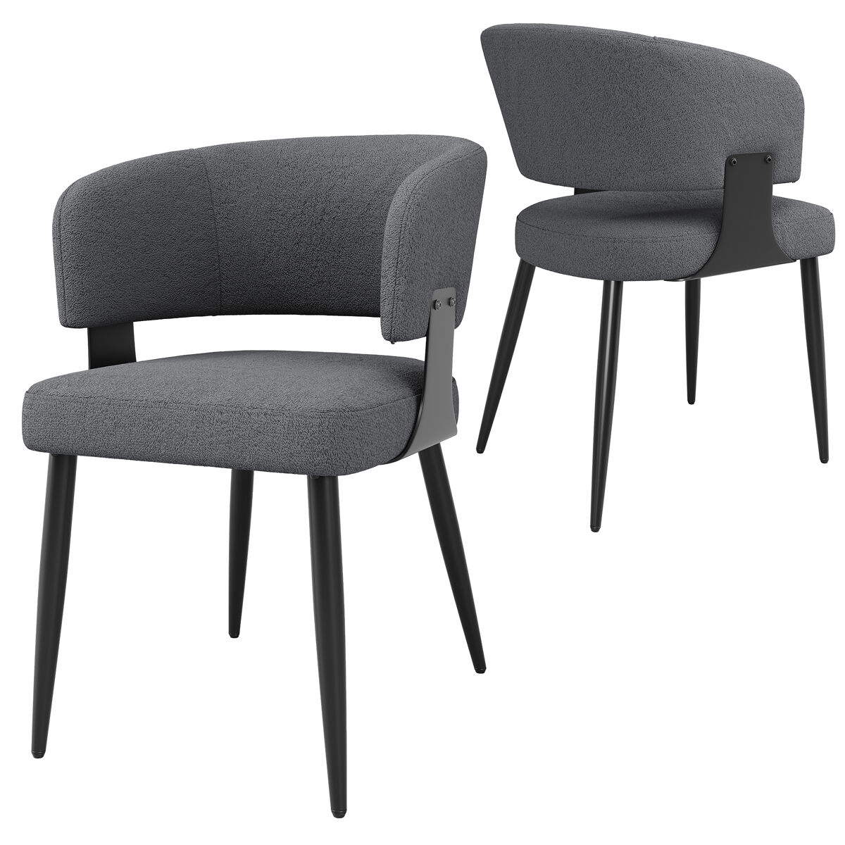 Cadeira de jantar 2 peças - ergonómica, leve, com encosto curvo - cinza