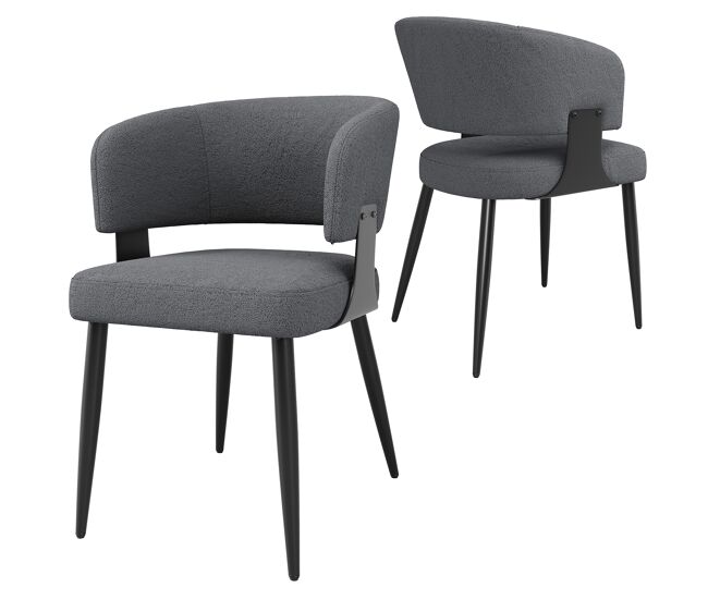 Cadeira de jantar 2 peças - ergonómica, leve, com encosto curvo - cinza