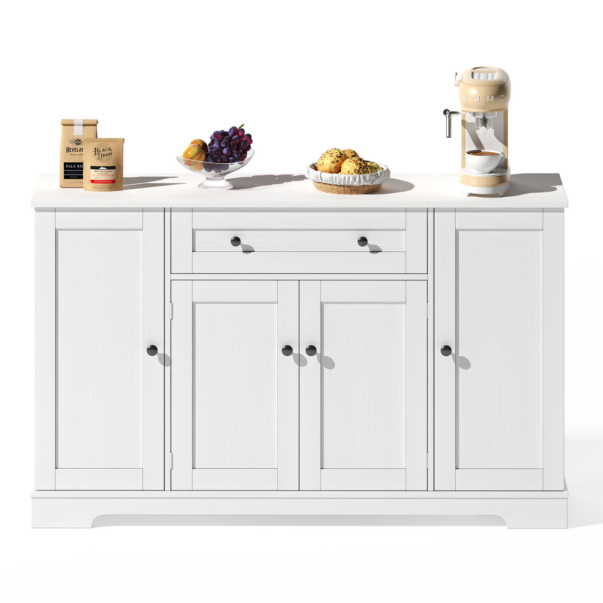 Buffet multifuncional 138 cm - com gaveta, portas de prateleira e prateleiras ajustáveis - branco
