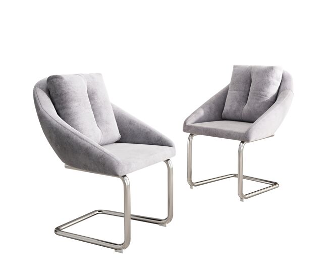 Cadeira de jantar em veludo + 2 peças - cadeira giratória luxuosa com almofada - cinza