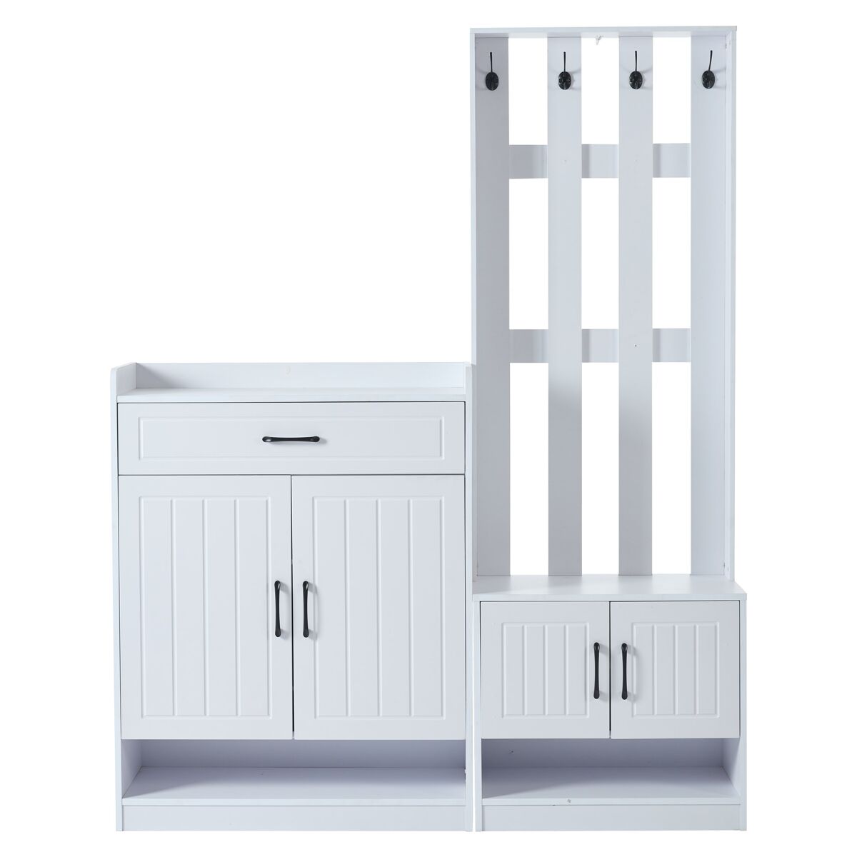 Conjunto de hall de entrada branco 140,6 x 32 x 180 cm - painel de entrada + sapateiras, mate, móveis de entrada, cabideiro para corredor, conjunto de sapateira