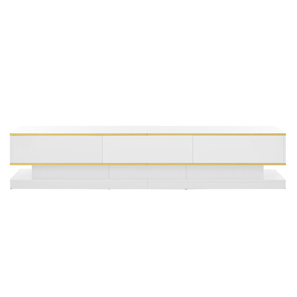 Móvel de tv 200x40x40 cm - lowboard com 3 gavetas - branco quente com borda dourada