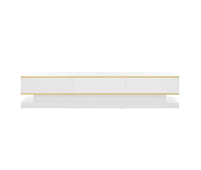 Móvel de tv 200x40x40 cm - lowboard com 3 gavetas - branco quente com borda dourada