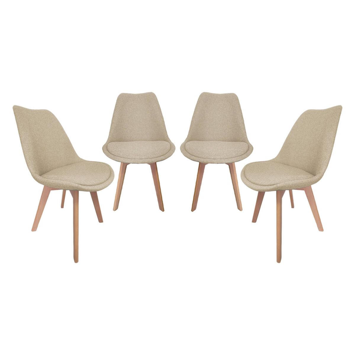 Cadeira escandinava de madeira de faia e tecido, set de 4, nils, taupe, 49x55x81 cm