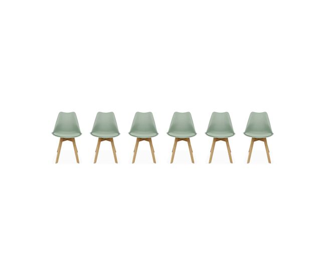 Cadeiras escandinava com pernas de madeira, set de 6, nils, verde celadon, 47x55x81 cm