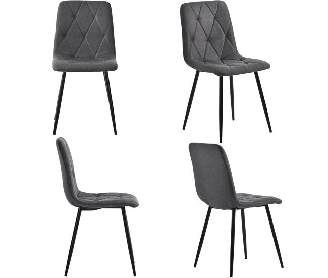 Cadeira de jantar (4 unidades), cinza escuro, cadeira de design com encosto, assento em linho twill, estrutura metálica, pernas metálicas