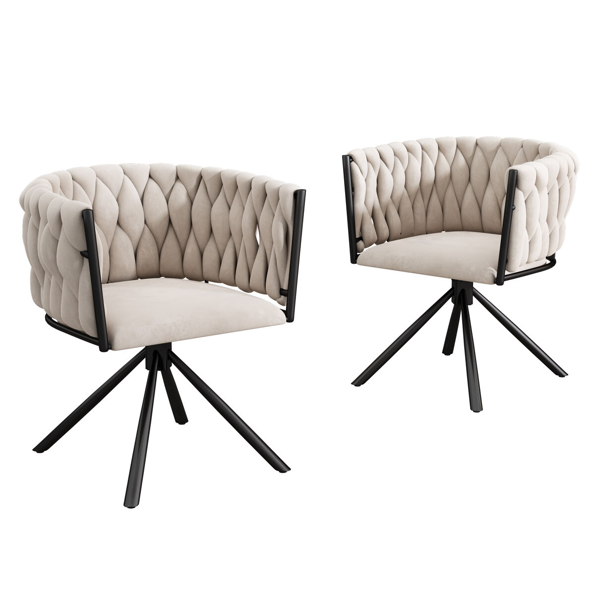 Cadeira de sala de jantar 2 unidades - cadeira giratória de luxo para sala de estar e quarto, com quatro pernas de metal - bege