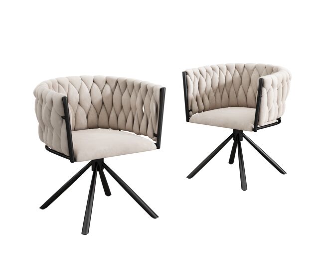 Cadeira de sala de jantar 2 unidades - cadeira giratória de luxo para sala de estar e quarto, com quatro pernas de metal - bege