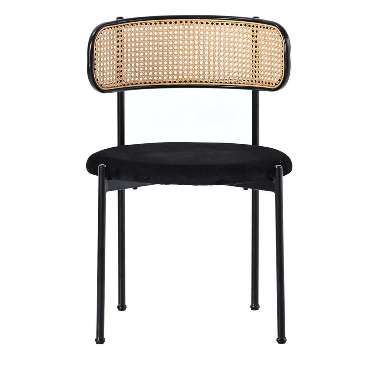 Cadeira de sala de jantar 6 unidades - moderna, simples, com quatro pernas de metal, cadeira de rattan, para sala de estar e quarto - preto
