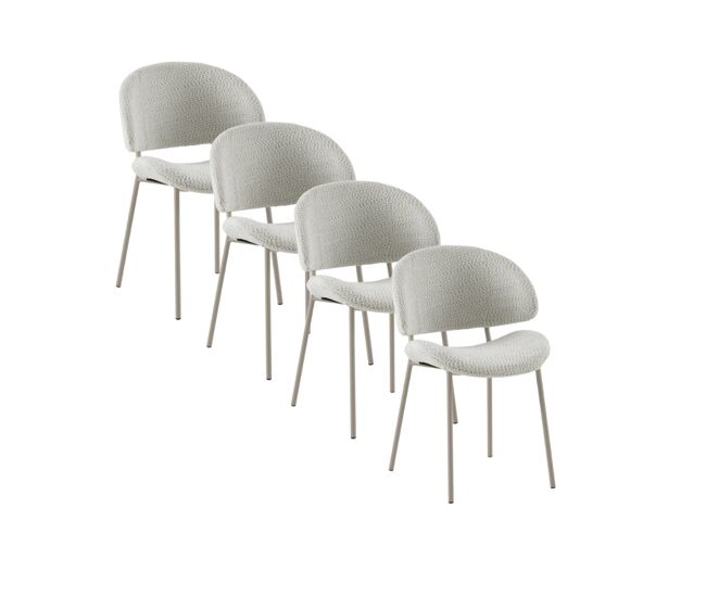Pacote de 4 cadeiras estofadas em chenille creme