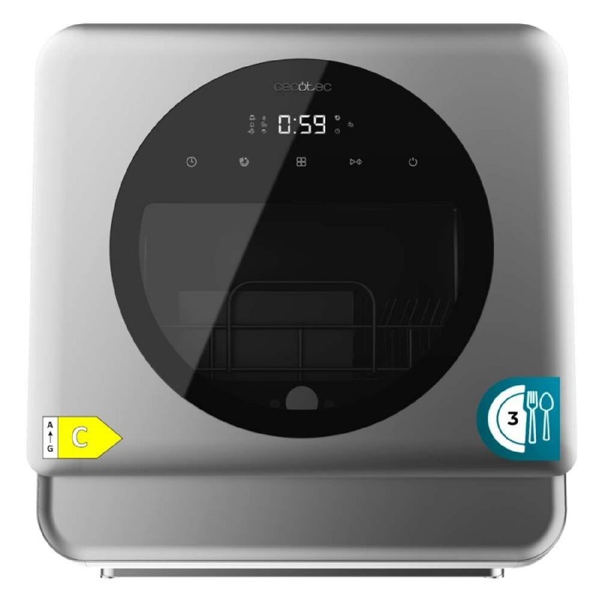 Cecotec lava-louças compacta bolero aguazero 1150 dark para 3 serviços, acabamento em aço inoxidável escuro